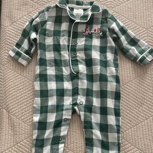 Disney Christmas Forest Green Checkered Infant PJS